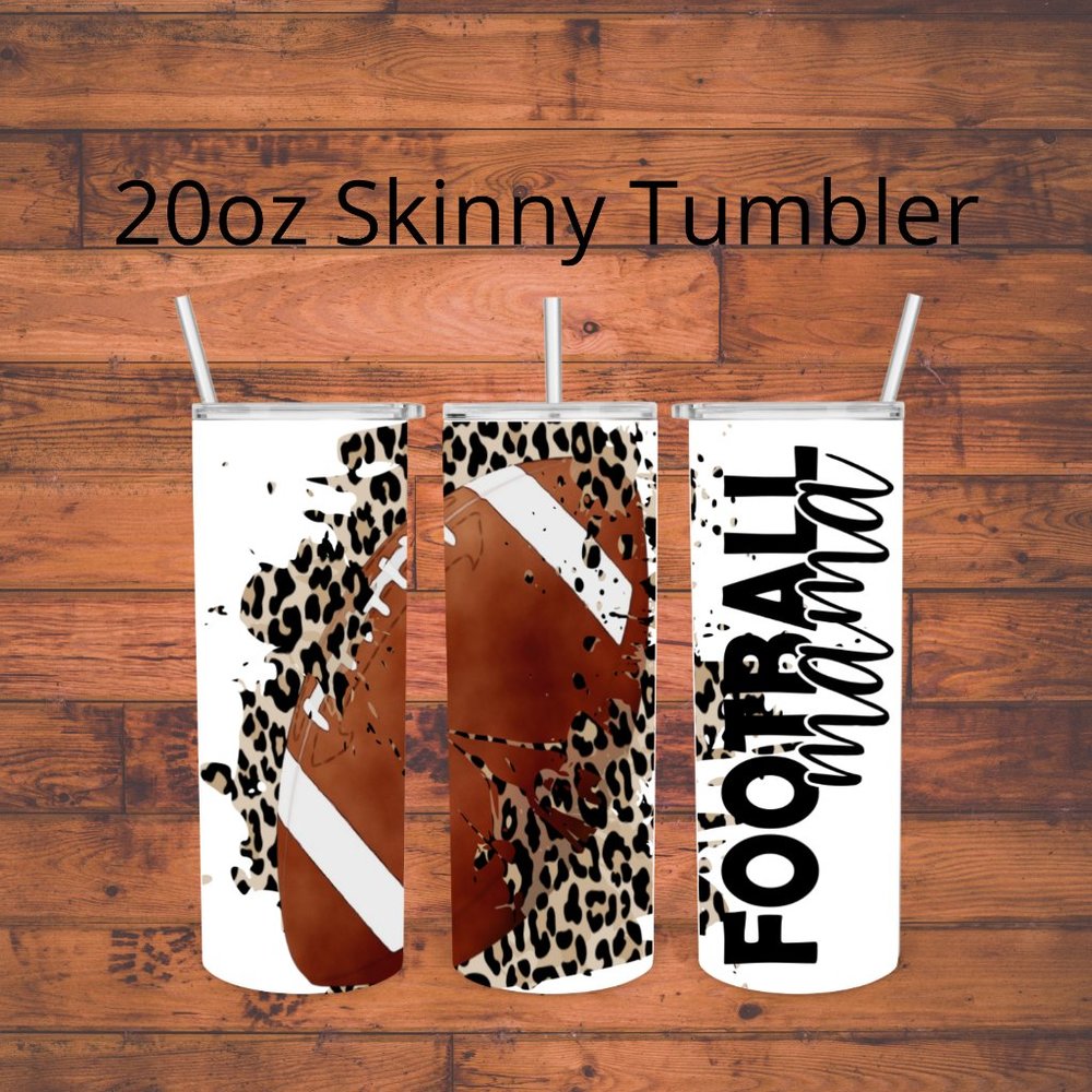 Football Mama Leopard Print 20oz Skinny Tumbler